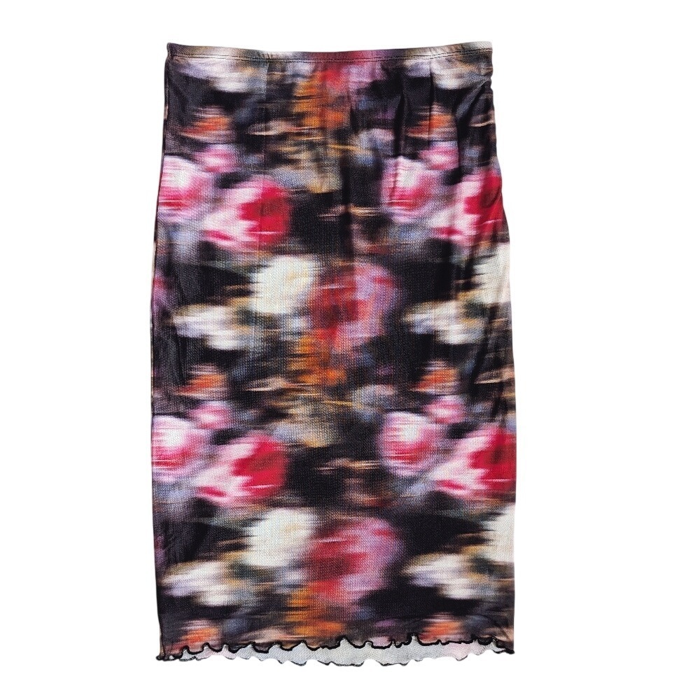 No Boundaries Y2K Maximalism Dark Whimsy Artsy Abstract Print Midi Skirt